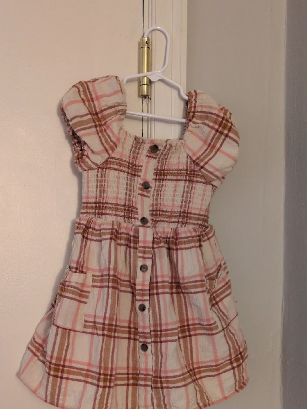 Cat &‎ Jack Pink and Tan Plaid Button-Front Sundress